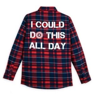 NWT Disney Parks Marvel Captain America Flannel Shirt ‘Do This All Day’ Large